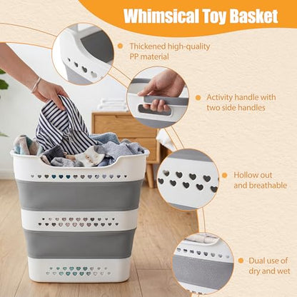2 Pcs 42L Collapsible Laundry Baskets- Foldable Laundry Basket with Handles, Sturdy Plastic Pop Up Laundry Hamper, Space Saving Storage Container for Wet/Dry Use, Ideal for Home, Dorm, Apartment Grey - style: 42L-2grey