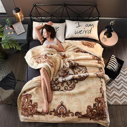 LGYKUMEG Korean Mink Blanket 59"×79", Silky Soft and Warm - 2 Ply Reversible Raschel Throw Blanket 4.4 Lb,Beige and Brown,（150x200cm-2kg - color: Beige and Brown, size: 59x79in/4.4lb