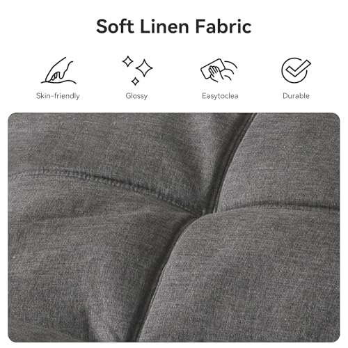 Vipbear Convertible Futon Sofa Bed,Grey Linen Fabric Futon Couch with Detachable Cushion,Adjustable Backrest & Armrest,Modern Loveseat Sleeper Recliner for Living Room,Office,Apartment