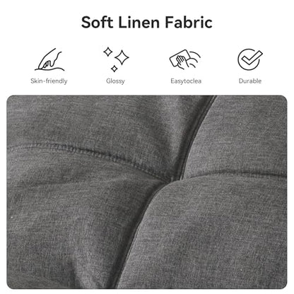 Vipbear Convertible Futon Sofa Bed,Grey Linen Fabric Futon Couch with Detachable Cushion,Adjustable Backrest & Armrest,Modern Loveseat Sleeper Recliner for Living Room,Office,Apartment