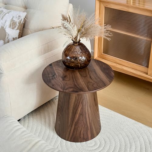 Walnut Coffee Table, 19.6" Small Coffee Table, Natural Walnut Grain Round Tabletop with Wooden Cone Base, Mid Century Tall End Table & Accent Couch Table Ideal for Living Room, Apartment, Small Space - color: 19.6" Walnut Coffee Table