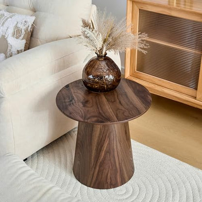 Walnut Coffee Table, 19.6" Small Coffee Table, Natural Walnut Grain Round Tabletop with Wooden Cone Base, Mid Century Tall End Table & Accent Couch Table Ideal for Living Room, Apartment, Small Space - color: 19.6" Walnut Coffee Table