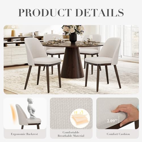 COLAMY Upholstered Dining Chairs Set of 4, Modern Kitchen Chairs with Back, Fabric Side Dining Room Chairs with Wood Legs for Kitchen Dining Room Restaurant, Beige - color: Beige, size: Set of 4