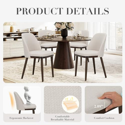 COLAMY Upholstered Dining Chairs Set of 4, Modern Kitchen Chairs with Back, Fabric Side Dining Room Chairs with Wood Legs for Kitchen Dining Room Restaurant, Beige - color: Beige, size: Set of 4