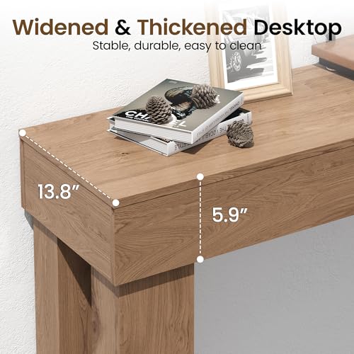 Apicizon 63" Long Console Table for Entryway with LED Light, Farmhouse Wooden Sofa Table Behind Couch, Narrow Entry Way Table for Living Room, Hallway, Entrance, Foyer, Brown - color: Light Brown