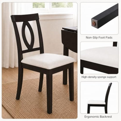 RuiSiSi 3-Piece Drop Leaf Dining Table Set, Wood Extendable Kitchen Table Set with 2 Upholstered Chairs, Small Space Dining Set for 2 People, Beige+Dark Brown - color: Beige+dark Brown, size: 3 Piece