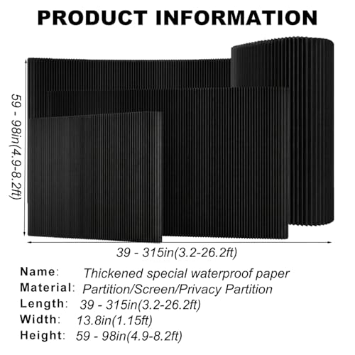 Accordion Room Divider, Folding Paper Partition Wall Divider | Freestanding Privacy Screen for Office, Commercial Layout, Home & Clothing Store, Easy to Store-Black, L79in x H70in - color: Black, size: 79"L x 70"H