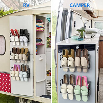 Wall Mounted Shoe Rack 3Pack, No-Drill Organizer for RV and Home | Holds 12 Pairs, Stainless Steel + ABS, Adhesive Mount No Drilling, 4.4" Ultra-Slim, Multi-Scene Use - style: 3 Pack