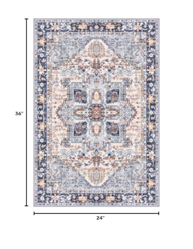 KOZYFLY Small Area Rug 2x3 Ft Rugs for Entryway Washable Boho Entry Rug Non Slip Door Mat Indoor Entrance Faux Wool Vintage Printed Rug for Entrance, Muted Navy/Blue Gray/Ivory/Terracotta - color: Muted Navy/Blue Gray/Ivory/Terracotta, size: 2' x 3' (Rect