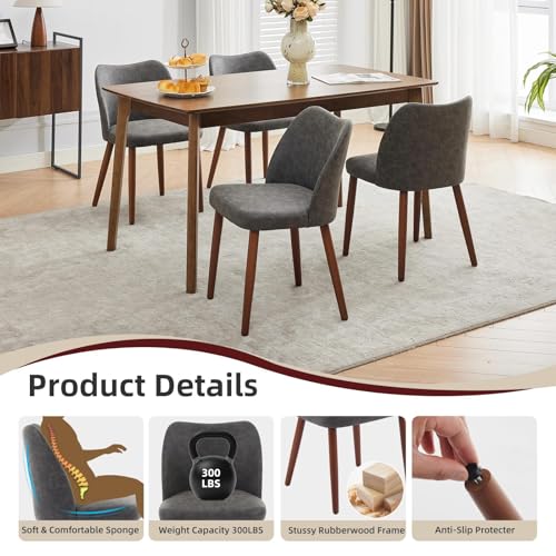 GarveeHome Wooden Dining Chair Set of 4 Upholstered Leather Dining Chair | Kitchen Chairs with Thick Cushions, Wing Backrest for Dining Room, Living Room, Dark Grey, No tool assembly, No Wobble - color: Dark Grey Pu