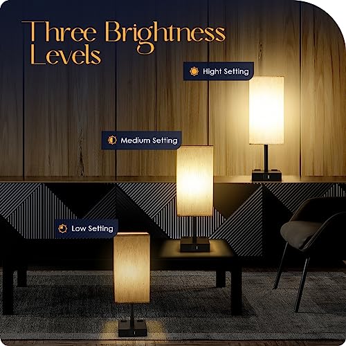 Bedside Table Lamps Set of 2 - Touch Nightstand Lamp for Bedroom with USB C+A Charging Ports & AC Outlets, 3-Way Dimmable Desk Lamp Flaxen Fabric Shade for Living Room Office(Bulb Included) - color: Flaxen