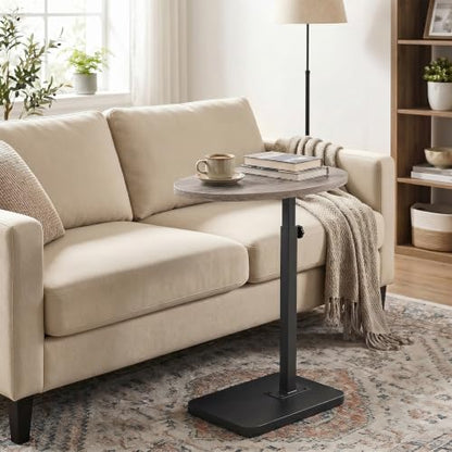 HOOBRO C Shaped End Table Adjustable Height, Small Tv Tray Table for Sofa | Small Oval C Shaped Side Table That Slide Under, Coffee Table for Couch, Small Spaces, for Living Room and Bedroom - color: Greige + Black