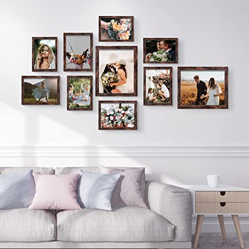 LUCKYLIFE Picture Frame Set 10-Pack, Gallery Wall Frame Collage with 8x10 5x7 4x6 Frames in Brown Finishes - color: Brown