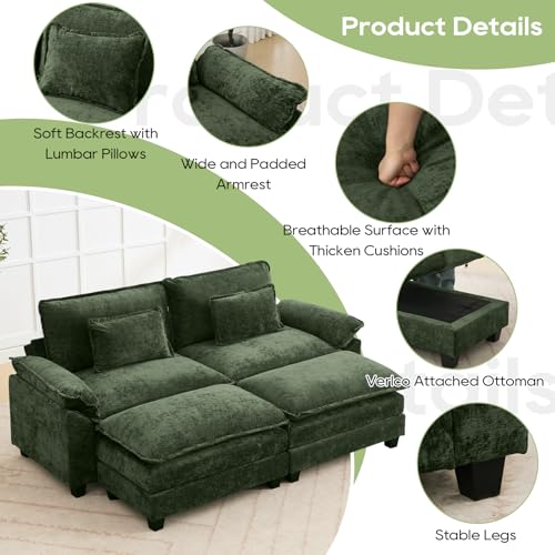 86" Modular Sectional Sofa, Comfy Deep Cloud Couch with Ottoman | Couches for Living Room, Sofa Bed, Modular Couch, Deep and Wide Seat, Chenille Sofa Sleeper with Throw Pillows, Green - color: Green, size: 86 Inch 4