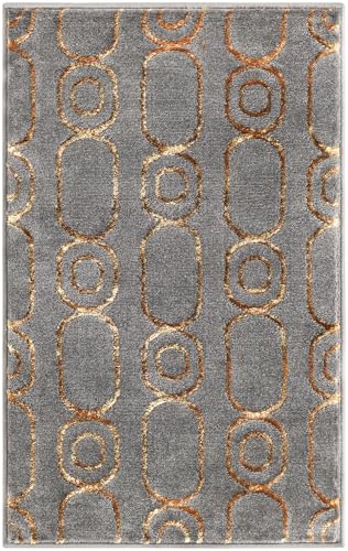 Rugs.com Vogue Geo Collection Rug – 2x3 Gray Medium-Pile Rug Perfect for Entryways, Kitchens, Breakfast Nooks, Accent Pieces - color: Gray and Gold, size: 2' x 3' Rectangular