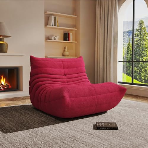 Giant Bean Bag Chair for Adults,Comfy Lazy Fireside Accent Chair with Memory Foam,Cozy Single Floor Sofa Couch Boneless Chaise Lounge for Living Room Bedroom Gaming Room(1Seater) - color: Burgundy, size: Single