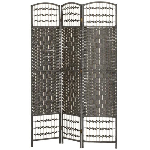 HOMCOM 3 Panel Room Divider, Folding Privacy Screen, 5.6', Dark Gray | Room Separator, Wave Fiber Freestanding Partition Wall Divider - color: Dark Gray, size: 3 Panel