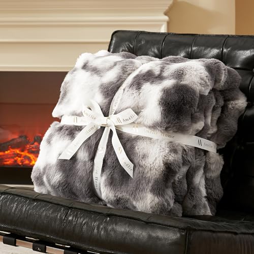 Faux Fur Throw Blanket, Ultra Soft Fuzzy Plush Bubble Blanket for Couch, Bed & Living Room, 60"x80", Tie-dye Grey - color: Tie-dye Grey, size: 60" x 80"
