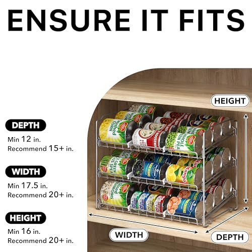 Simple Houseware Stackable Can Rack, Silver, Adjustable Plastic Dividers, Holds 36 Cans | Can Food Storage Dispenser for Pantry/Cabinet, Adjustable Dividers – 11.5" D x 17" W x 13.75" H - color: Silver