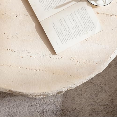 31.5" Round Coffee Table Magnesium Oxide Centre Table, Mid-Century Modern Faux Stone Tea Table for Living Room Apartment, No Need Assembly - Amber, Beige - color: H-31.5" Round Beige