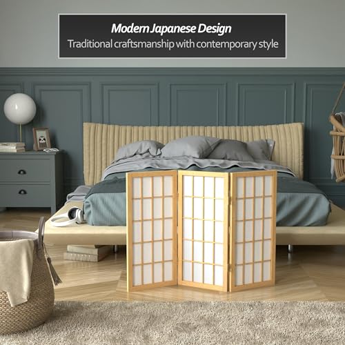 2 ft. Short Desktop Window Pane Shoji Screen - Natural - 3 Panels - color: Natural, size: 3 Panel