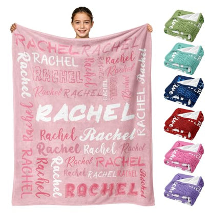 Personalized Blanket with Name, Custom Name Blanket Gifts for Kids Adults Boys Girls Teen, Soft Customized Fleece Flannel Throw for Bedroom Living Room, Birthday Christmas - color: Light Pink