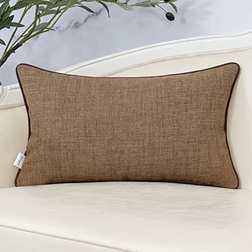 Patchwork Pillow Cover 12x20 Inch Luxury Cotton and Linen Cushion Cover Faux Leather Pillowcover for Couch Bedroom Living Room, Brown - color: L-coffee Brown, size: 20" x 12" (Pack of 1)
