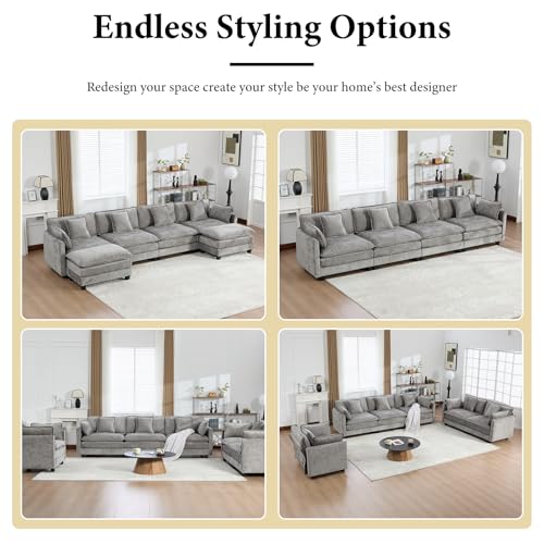 76.7” Oversized Gray Loveseat Sofa, 2 Seater Large Sectional Couches for Living Room, Chenille Fabric Modular Sectional Sofa, Deep Seat Home Sofas Set, Love Seat Couches - color: Grey, size: 2 Seater