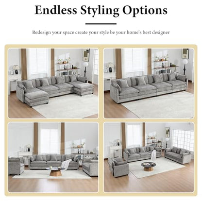 76.7” Oversized Gray Loveseat Sofa, 2 Seater Large Sectional Couches for Living Room, Chenille Fabric Modular Sectional Sofa, Deep Seat Home Sofas Set, Love Seat Couches - color: Grey, size: 2 Seater