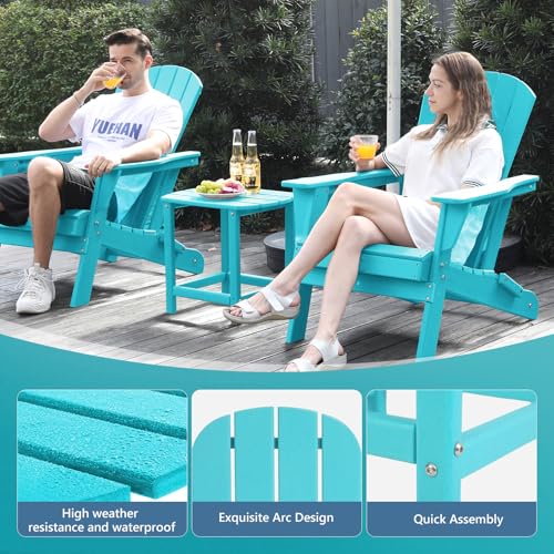 Hdpe Outdoor Adirondack Side Table, Wooden Textured, Aruba Blue | Bathroom and Indoor, Maintenance & Weather Resistant, End TableSet for Patio, Garden, Backyard, 18.6×14.17×18.18 in - color: Aruba Blue