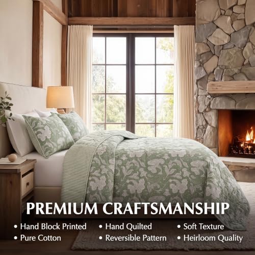Block Print Reversible Cozy Quilt Sage Green Twin 60" X 90" Lightweight Blanket for Sofa, Couch, Bed Soft Breathable Comforter Handmade Bedspread Duvet for Farmhouse, Home, Winter - color: Sage Green, size: Twin 60" X 90"