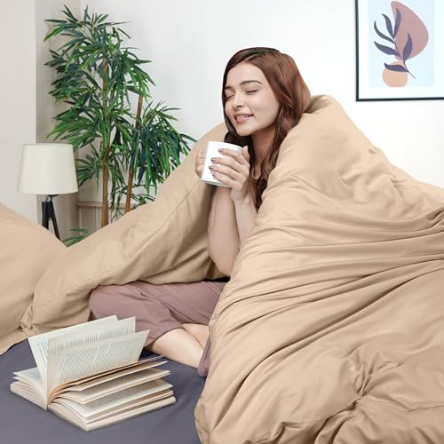 Duvet Cover Twin/Twin XL, 3 PC Cotton Like Polyester, Zipper Closure, Beige | Extra Soft and Breathable, Wrinkle & Fade Resistant, Includes Duvet Cover and 1 Pillow Sham, Comforter Not Included, OekoTex - color: Beige, size: Twin/Twin XL - Duvet Cover Set