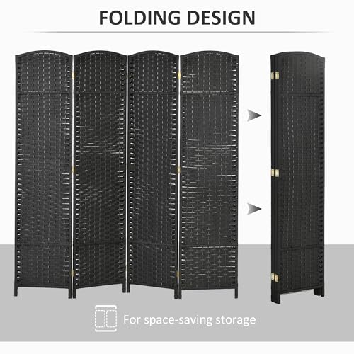 HOMCOM Room Divider 4 Panel Folding Privacy Screen 5.6' Tall Nature Wood | Freestanding Partition, Home Office, Bedroom - color: Black, size: 4 Panel