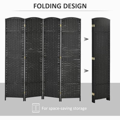 HOMCOM Room Divider 4 Panel Folding Privacy Screen 5.6' Tall Nature Wood | Freestanding Partition, Home Office, Bedroom - color: Black, size: 4 Panel