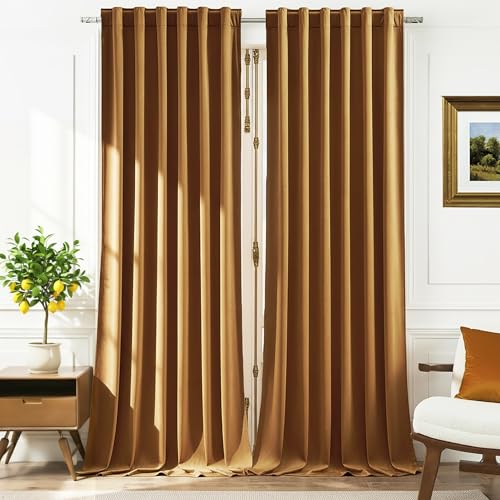 Timeper Gold Brown Velvet Curtains 84 inches 2 Panels, Light Blocking Curtains for Bedroom Living Room Thermal Insulated Luxury Super Soft Window Drapes,Back Tab & Rod Pocket,W52 x L84 inches - color: Gold Brown, size: 52"W x 84"L (Pack of 2)