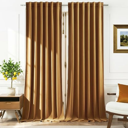 Timeper Gold Brown Velvet Curtains 120 inches 2 Panels, Light Blocking Curtains for Bedroom Living Room Thermal Insulated Luxury Super Soft Window Drapes,Back Tab & Rod Pocket,W52 x L120 inches - color: Gold Brown, size: 52"W x 120"L (Pack of 2)