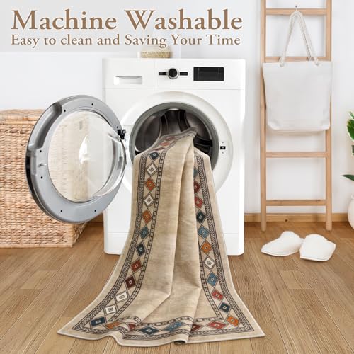 Lahome Modern Bordered Kitchen Runner Rugs Non Skid Washable, 2x6 Runners for Hallways Non Slip Ultra-Thin Hallway Rug, No Shedding Soft Carpet for Entryway Laundry Room Bedroom (2x6ft,Beige) - color: Beige, size: 2' x 6'