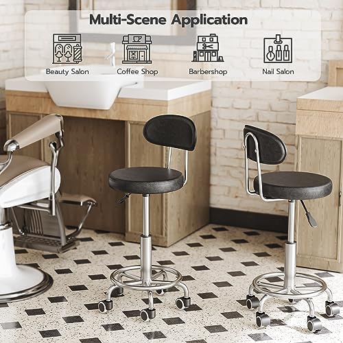 HOOBRO Height Adjustable Rolling Stool, 360° Rotating Drafting Chair, Multi-Purpose Office Desk Chair, Rolling Swivel Salon Stool Chair, for Barber Shop, Nail Salon, Office, Black SB01BY01G1