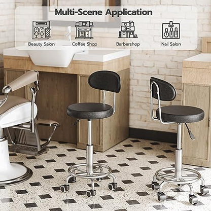 HOOBRO Height Adjustable Rolling Stool, 360° Rotating Drafting Chair, Multi-Purpose Office Desk Chair, Rolling Swivel Salon Stool Chair, for Barber Shop, Nail Salon, Office, Black SB01BY01G1