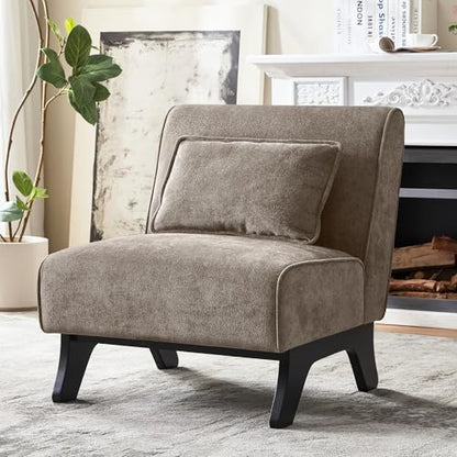 Armless Accent Chair Comfy Upholstered Modern Living Room Side Chair | Comfy Small Accent Lounge Chair with Pillow & Wooden Legs Accent Chair for Living Room Bedroom Farmhouse Reading Dark Brown - color: Deep Brown