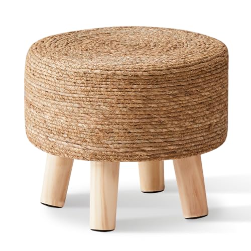 Cpintltr Foot Stool Natural Seagrass Hand Weave Poufs Round Ottoman for Couch Desk Soft Step Stool Padded Foot Rest with Non-Skid Pine Legs for Hallway Office Lounge Natural - color: Natural