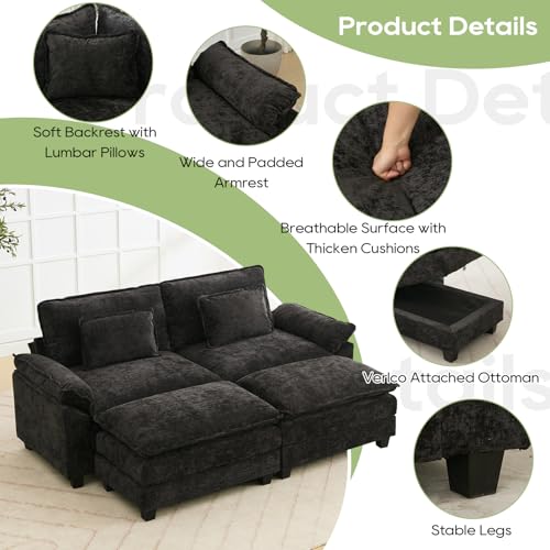 86" Modular Sectional Sofa, Comfy Deep Cloud Couch with Ottoman | Couches for Living Room, Sofa Bed, Modular Couch, Deep and Wide Seat, Chenille Sofa Sleeper with Throw Pillows, Black - color: Black, size: 86 Inch 4