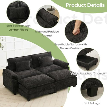 86" Modular Sectional Sofa, Comfy Deep Cloud Couch with Ottoman | Couches for Living Room, Sofa Bed, Modular Couch, Deep and Wide Seat, Chenille Sofa Sleeper with Throw Pillows, Black - color: Black, size: 86 Inch 4