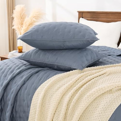 EMME Quilts Twin Size Bedding Sets, Dusty Blue Bedspread Soft Lightweight Pre-Washed Quilt, 2 Piece Cozy Reversible Microfiber Ultrasonic Coverlet with Pillow Sham (Leaf Pattern,66"x90") - color: 06-dusty Blue (Leaf), size: Twin/Twin XL(66" x 90")