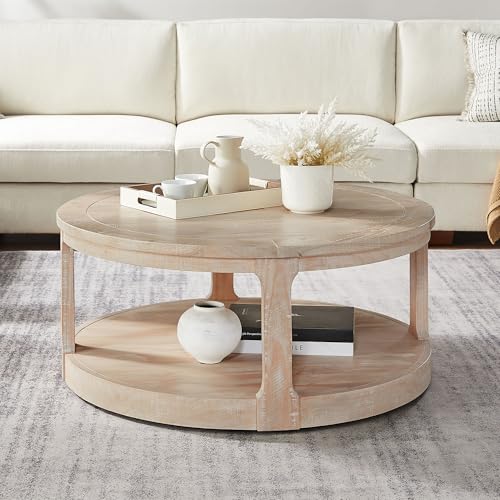 Round Nesting Coffee Table Set of 3, Mid Century Rustic Farmhouse Solid Wood Coffee Tables Center Table for Living Room Apartment, ø40 + ø24 + ø17.56 (Oak) - color: 40"+24"+17.56" Oak