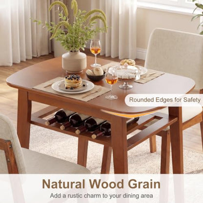 Giantex Dining Table Set for 2, Space Saving Kitchen Table and Chairs Set w/Rubber Wood Frame, Storage Rack, Padded Seats & Backrests, Dinette Set for Small Space, Apartment, Dining Room, Walnut - color: Walnut