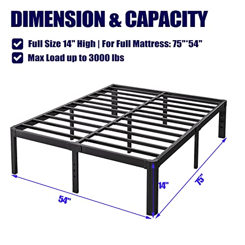 Hunlostten 14in Full Size Bed Frame No Box Spring Needed, Heavy Duty Metal Platform Bed Frame Full with Round Corners, Easy Assembly, Noise Free, Black - size: Full, style: 14 Inch