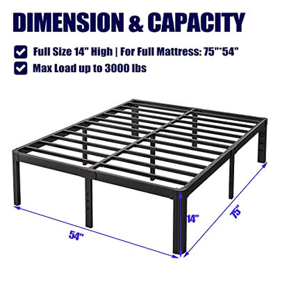 Hunlostten 14in Full Size Bed Frame No Box Spring Needed, Heavy Duty Metal Platform Bed Frame Full with Round Corners, Easy Assembly, Noise Free, Black - size: Full, style: 14 Inch