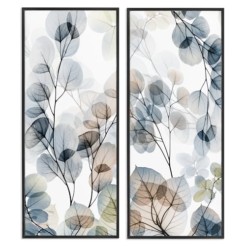 'Elegant Abstract Botanical Plant Leaves'| 2pc Framed Giclee Art Set 2 | Stupell Industries | Black, 10 x 24 Inches, Easy to Hang and Sturdy, Made in USA, by Albert Koetsier