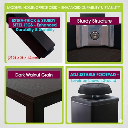 55 inch Large Computer Desk Wood, Modern Simple Style Desk for Home Office, Bedroom, Study Student Writing Desk, Small Spaces, Black Metal Frame, Dark Walnut Top - color: Dark Walnut, size: 55"